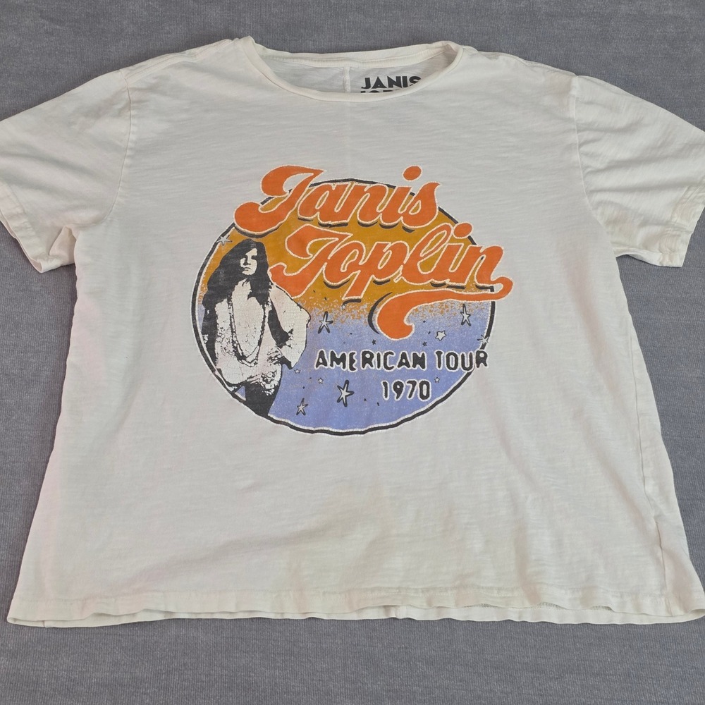 Lucky Brand Janis Joplin Graphic Tee Womens M Cream 1970 American Tour Rock